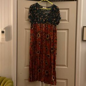 Natural Life Floral Maxi Dress with Short Sleeves